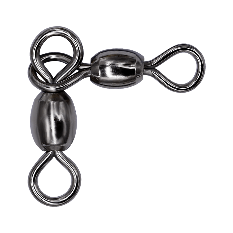 thumbnail image 2 of 24/7 Fishing 3-Way T-Turn Rolling Swivels - 40lb Test, 360° Rotation, Black Nickel - Pack Of 5 Or 10 (Size 7/8) 2 of 3